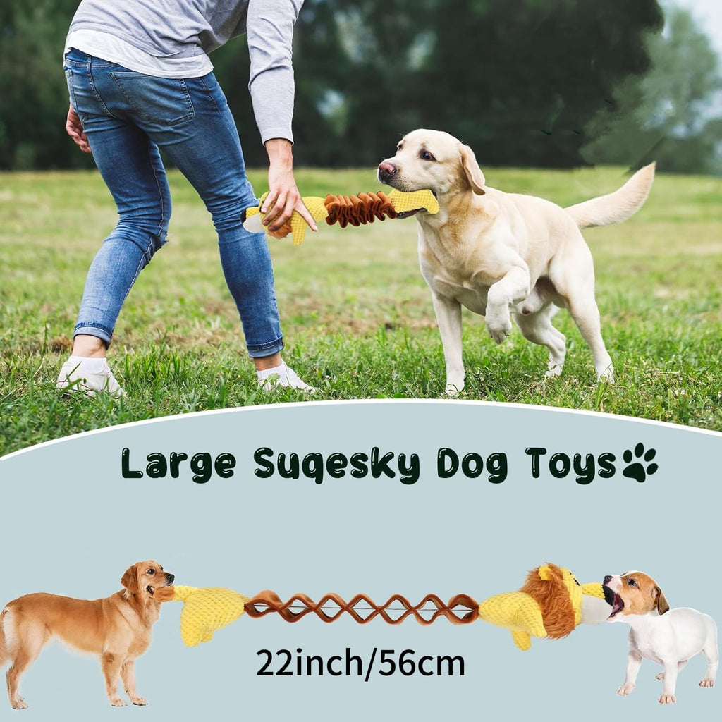 Large Dog Squeaky Lion Plush Toy - Durable, Springy Interactive Pull and Chew Toy with Animal Print for All Breeds