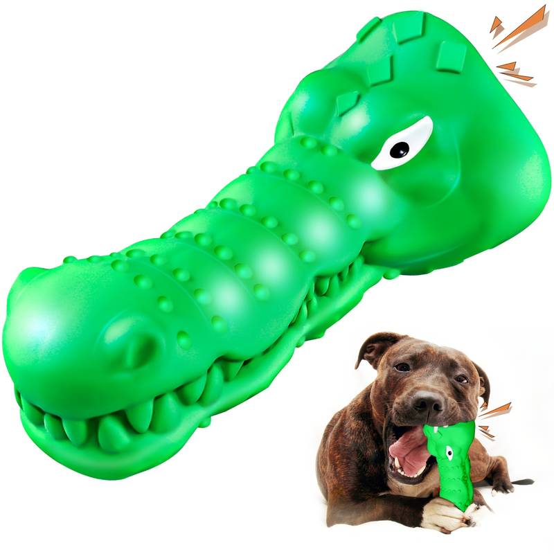 Indestructible Alligator Shaped Dog Chew Toy - Durable rubber for all breeds, aggressive play fun for small to large dogs, no harm to teeth cleaning design, dog toys for aggressive chewers