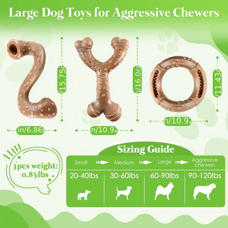 3 Pack Sturdy Nylon Large Dog Chew Toys - Durable Dog Toy Set, Dog Toys for Aggressive Chewers
