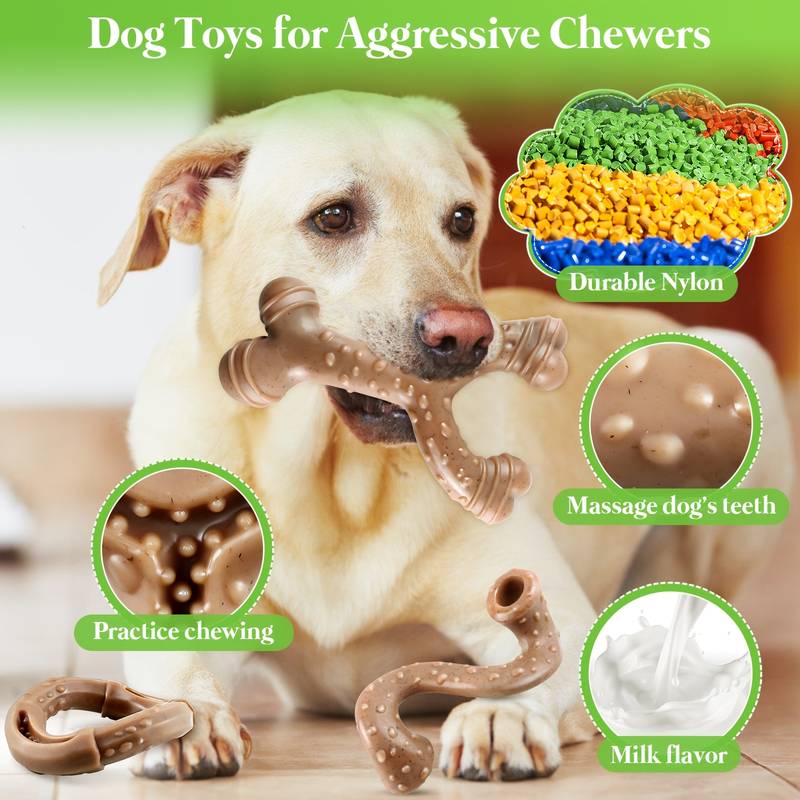 3 Pack Sturdy Nylon Large Dog Chew Toys - Durable Dog Toy Set, Dog Toys for Aggressive Chewers