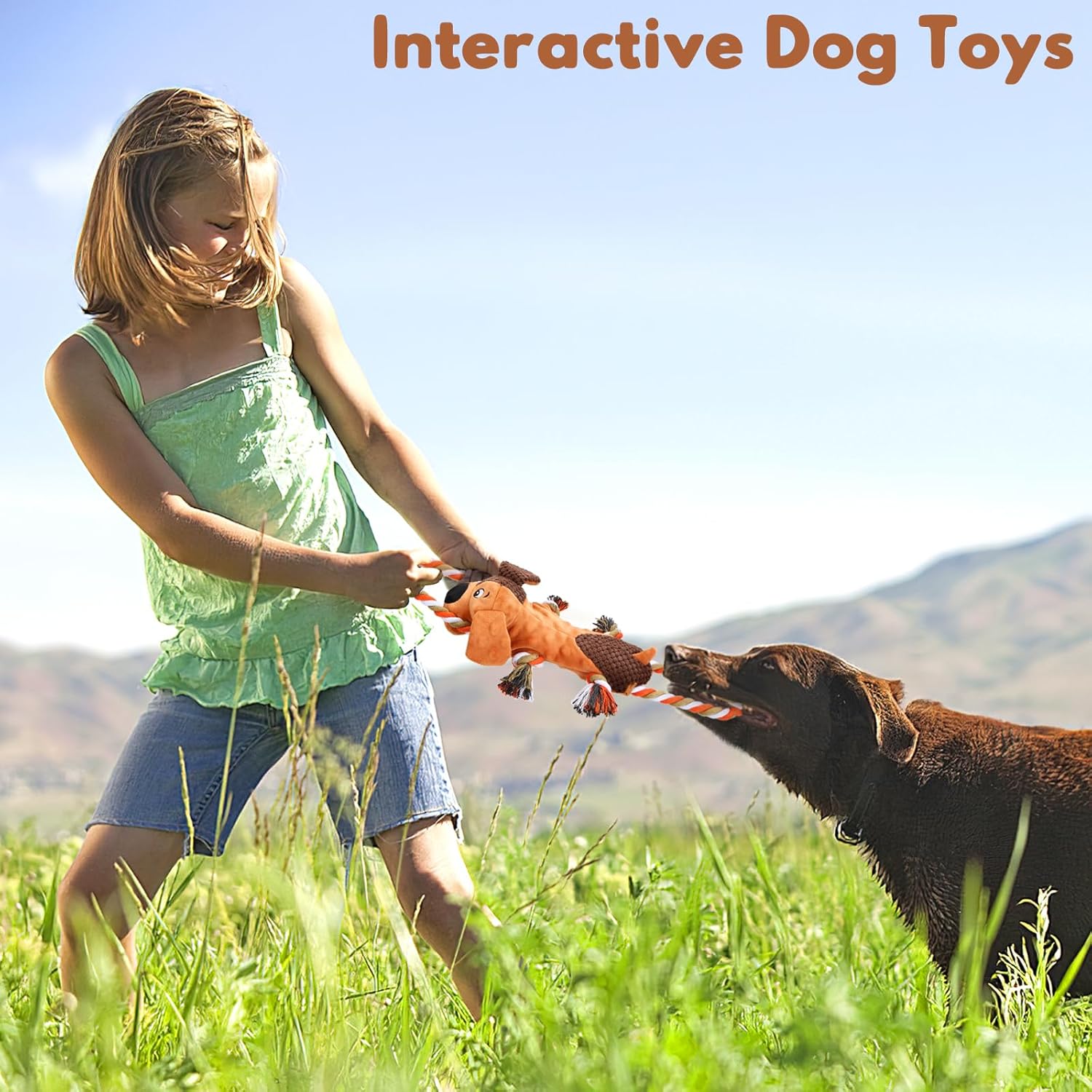 Interactive Squeaky Dog Chew Toy,Plush Dog Rope Toys for Small Medium and Large Dogs,Tug of War Dog Toys to Keep Them Busy,Training Reward Gift,Teeth Cleaning