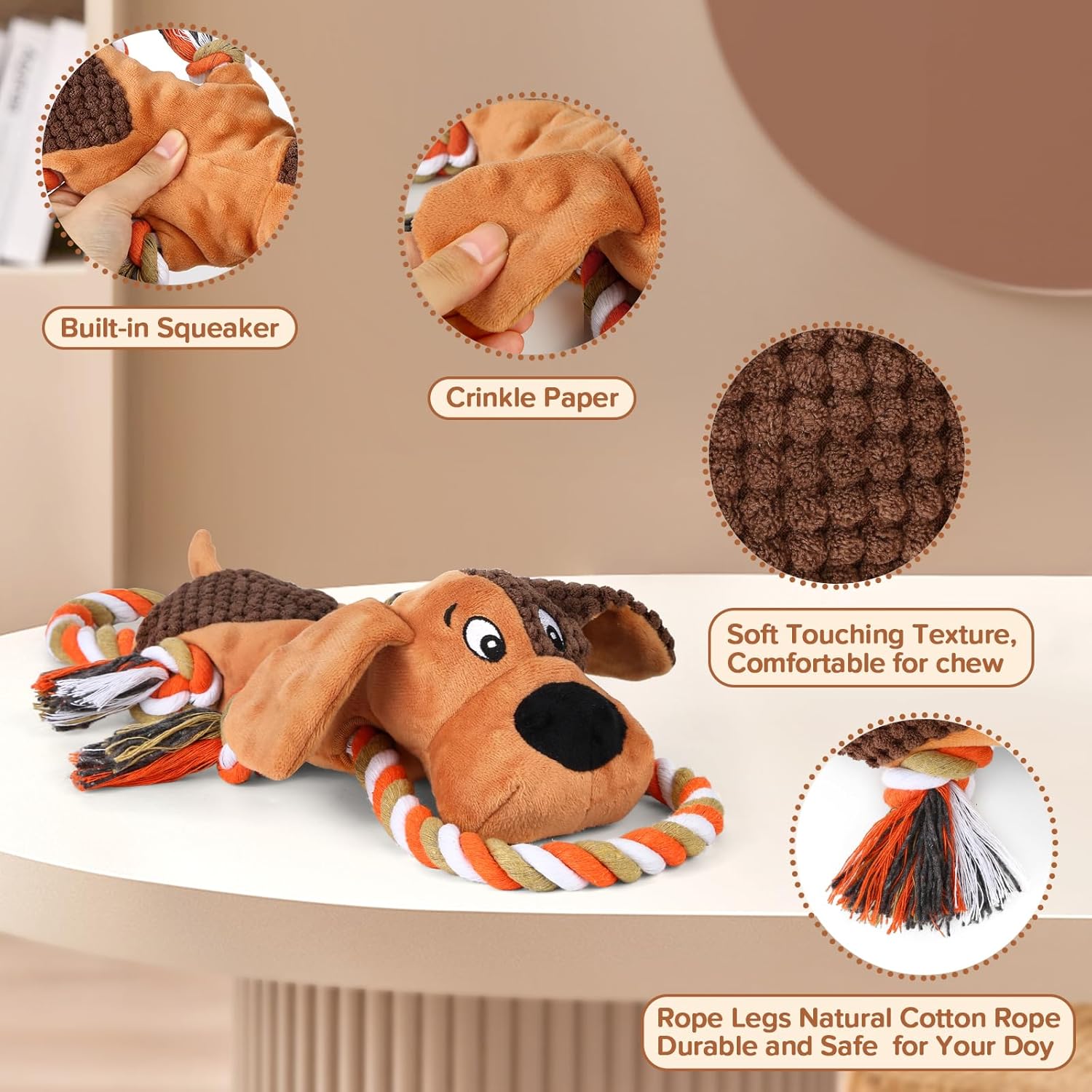 Interactive Squeaky Dog Chew Toy,Plush Dog Rope Toys for Small Medium and Large Dogs,Tug of War Dog Toys to Keep Them Busy,Training Reward Gift,Teeth Cleaning