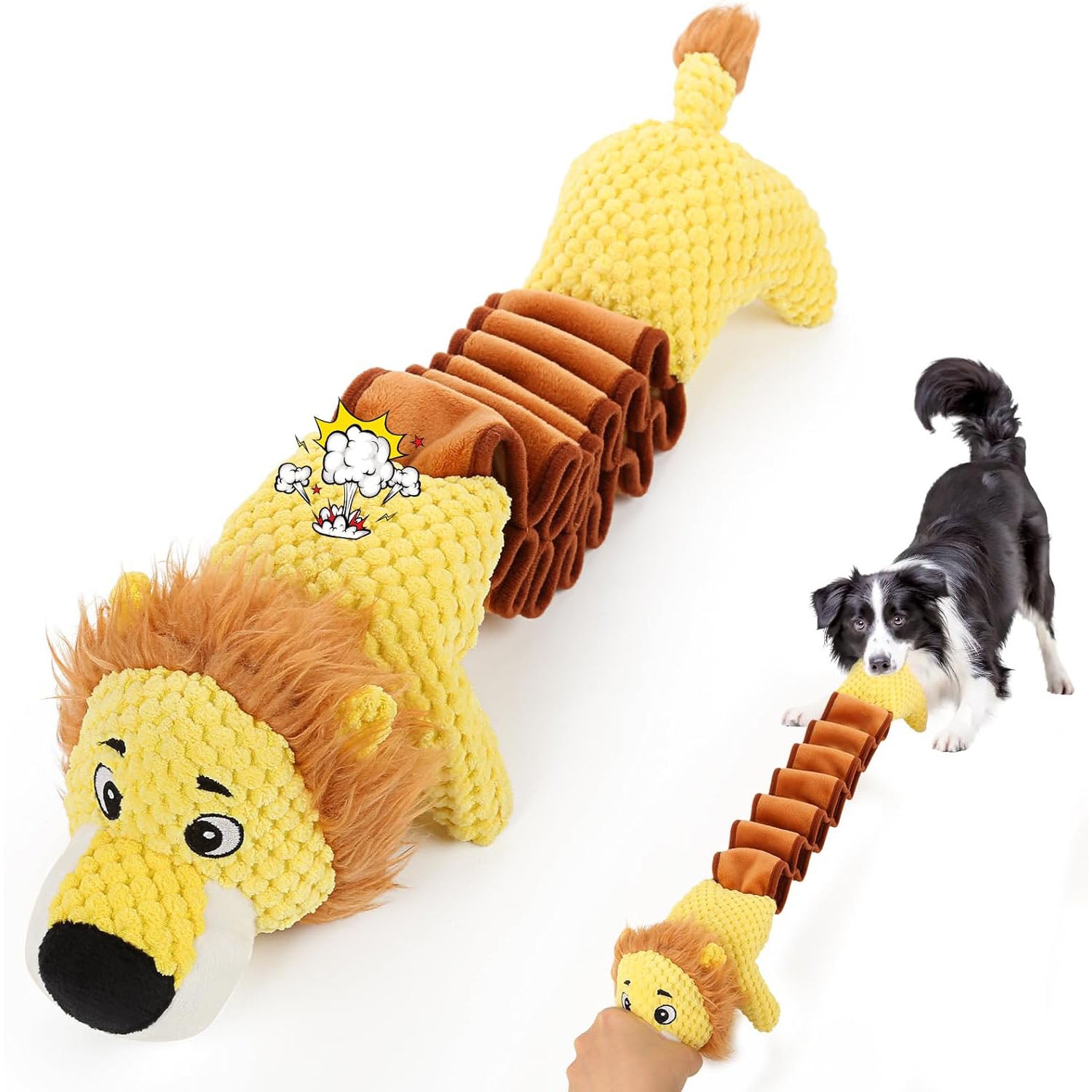 Large Dog Squeaky Lion Plush Toy - Durable, Springy Interactive Pull and Chew Toy with Animal Print for All Breeds