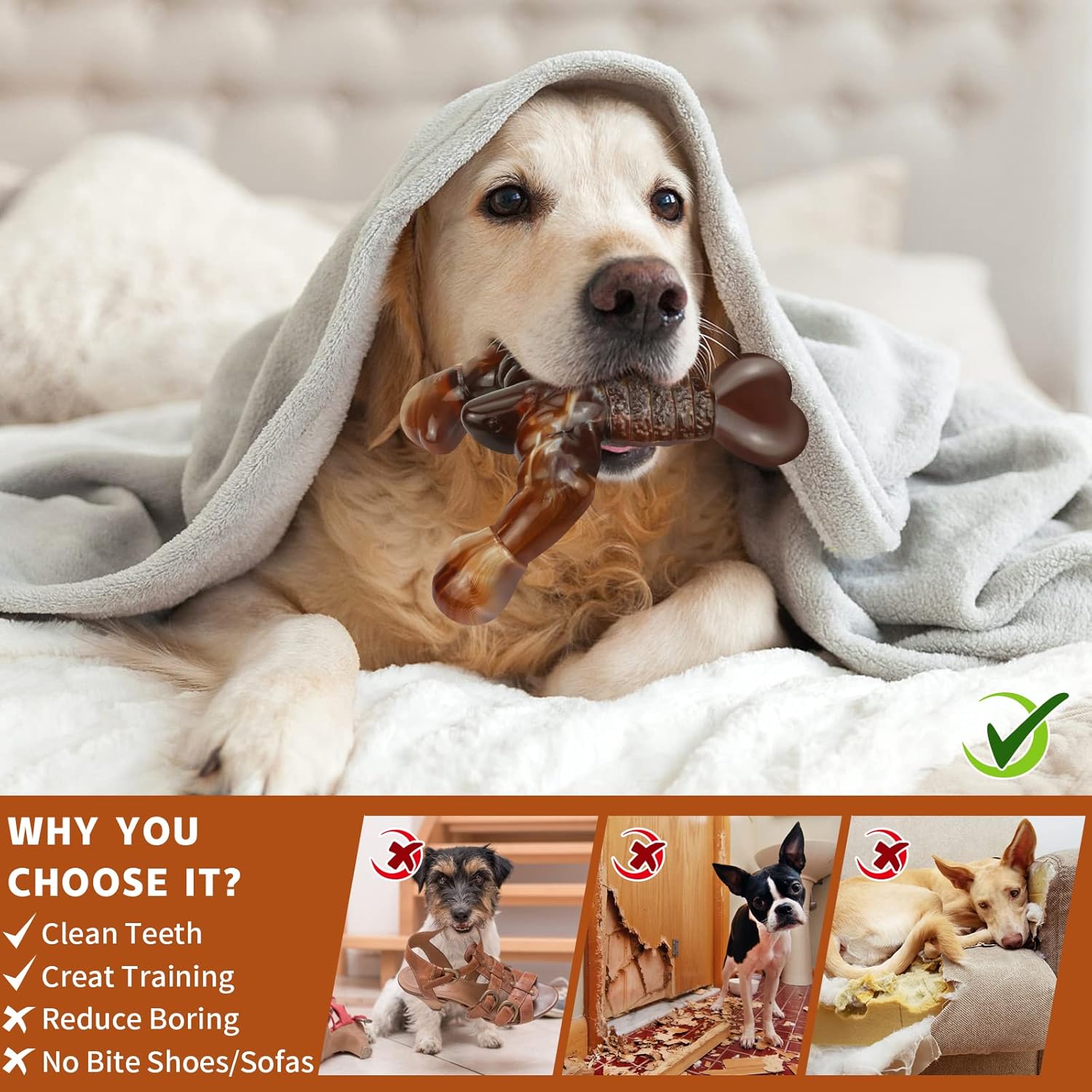 Indestructible Dog Toys for Aggressive Chewers, Extreme Tough Toys for Large Dogs, Real Beef Flavored, Dog Bone for Medium/Large Dogs Breed, Gifts for Dogs
