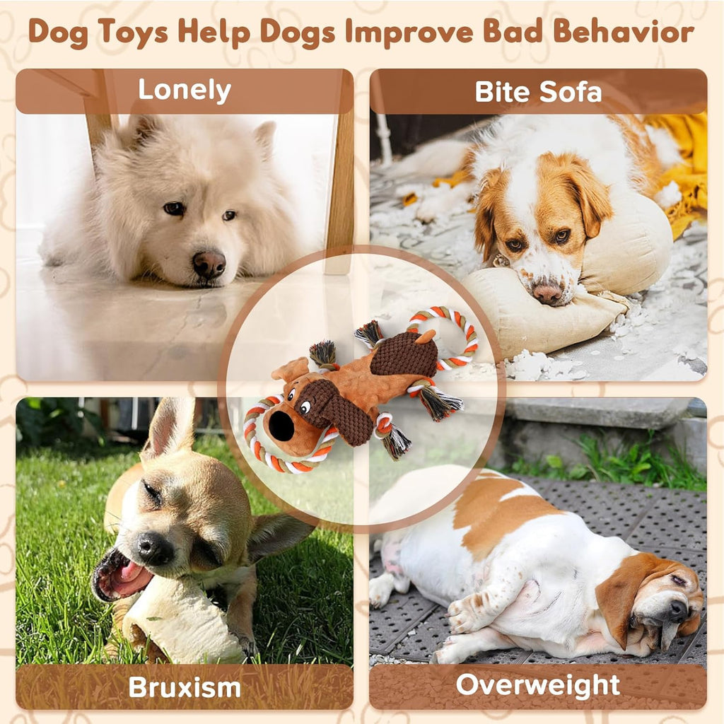 Interactive Squeaky Dog Chew Toy,Plush Dog Rope Toys for Small Medium and Large Dogs,Tug of War Dog Toys to Keep Them Busy,Training Reward Gift,Teeth Cleaning