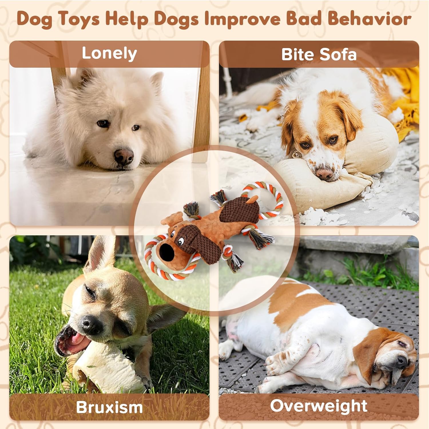 Interactive Squeaky Dog Chew Toy,Plush Dog Rope Toys for Small Medium and Large Dogs,Tug of War Dog Toys to Keep Them Busy,Training Reward Gift,Teeth Cleaning