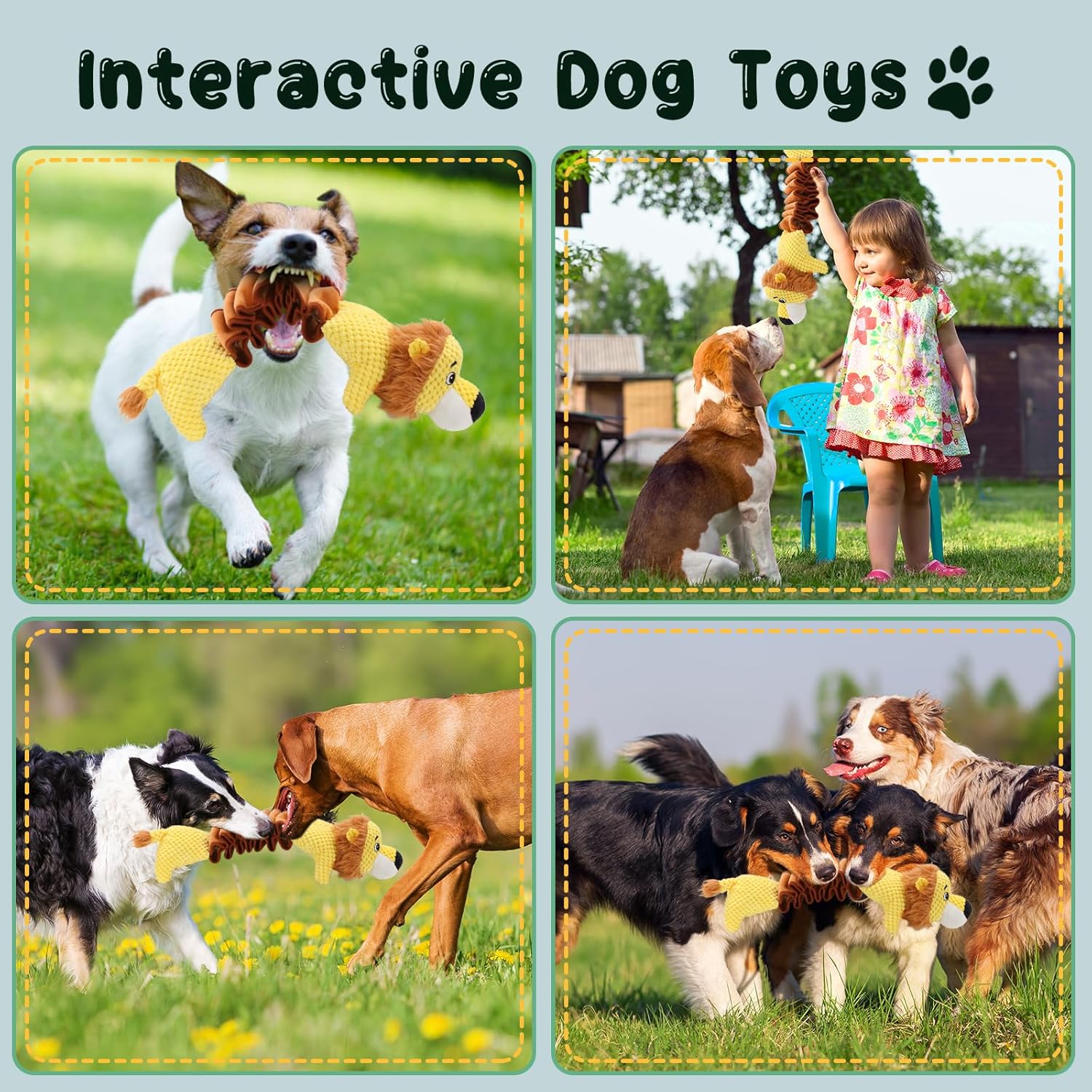 Large Dog Squeaky Lion Plush Toy - Durable, Springy Interactive Pull and Chew Toy with Animal Print for All Breeds