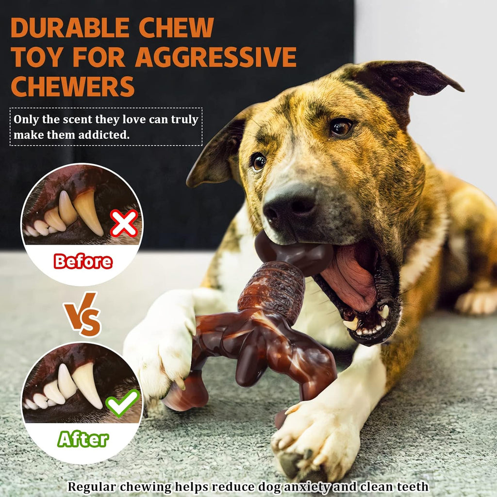 Indestructible Dog Toys for Aggressive Chewers, Extreme Tough Toys for Large Dogs, Real Beef Flavored, Dog Bone for Medium/Large Dogs Breed, Gifts for Dogs