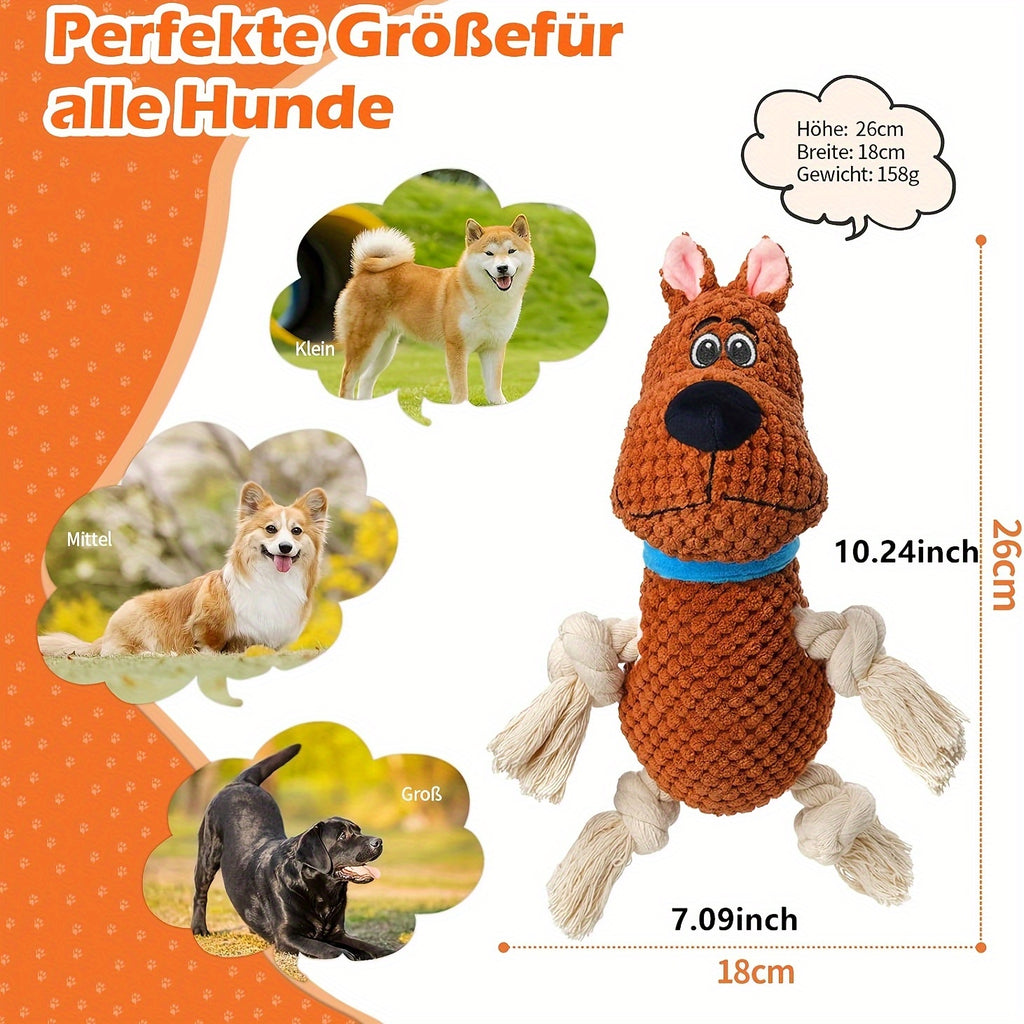 Cotton rope dog, interactive squeaky dog toy with pull rope, large dog tug-of-war toy, plush puppy chew toy, suitable for small, medium and large dogs