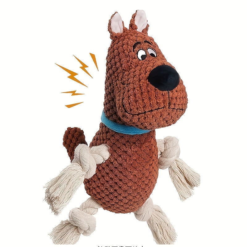 Cotton rope dog, interactive squeaky dog toy with pull rope, large dog tug-of-war toy, plush puppy chew toy, suitable for small, medium and large dogs